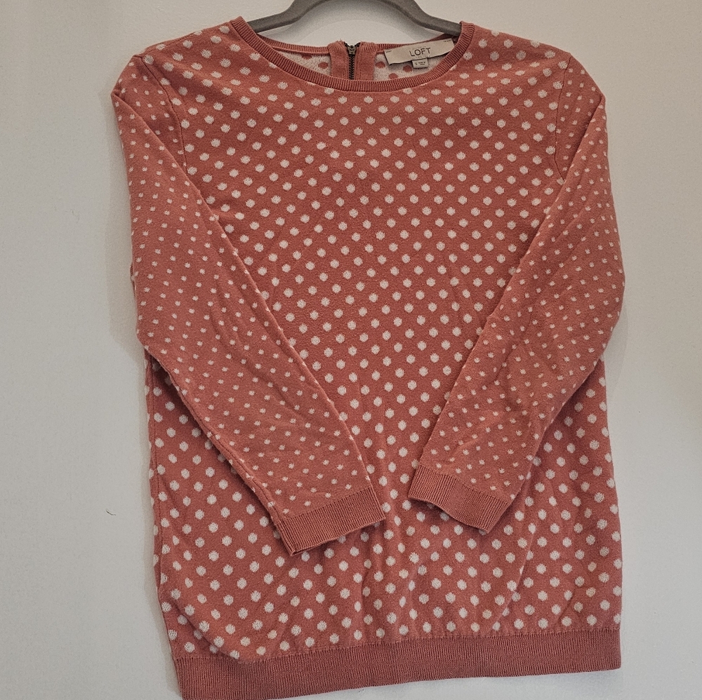 LOFT Pink Polka Dot Sweater - Picture 2 of 3